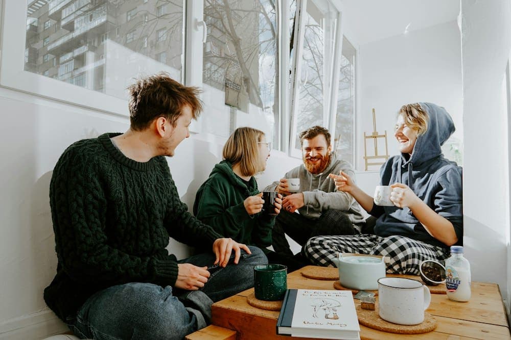 Friends talking over coffee